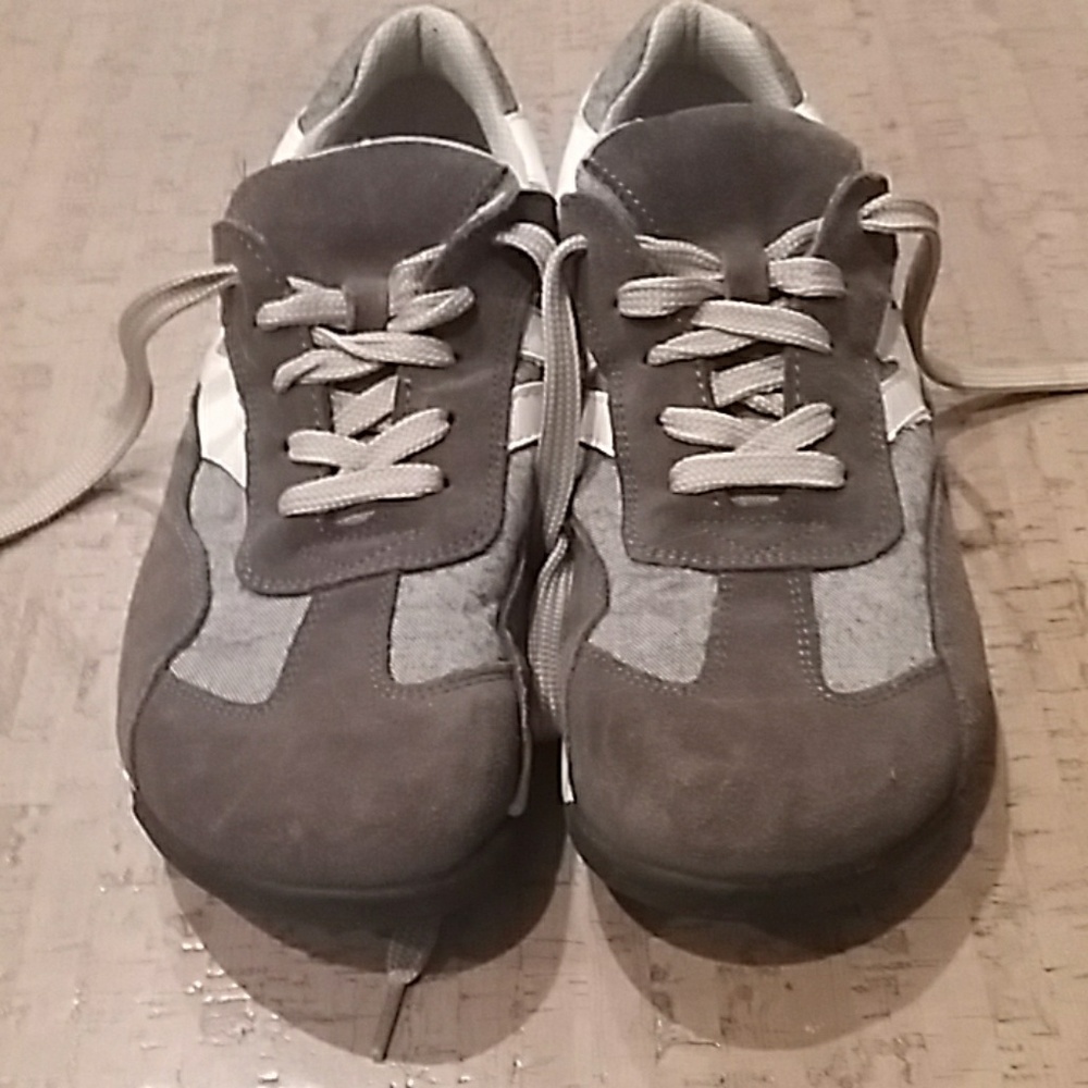 Grey and white Birkenstock sneakers